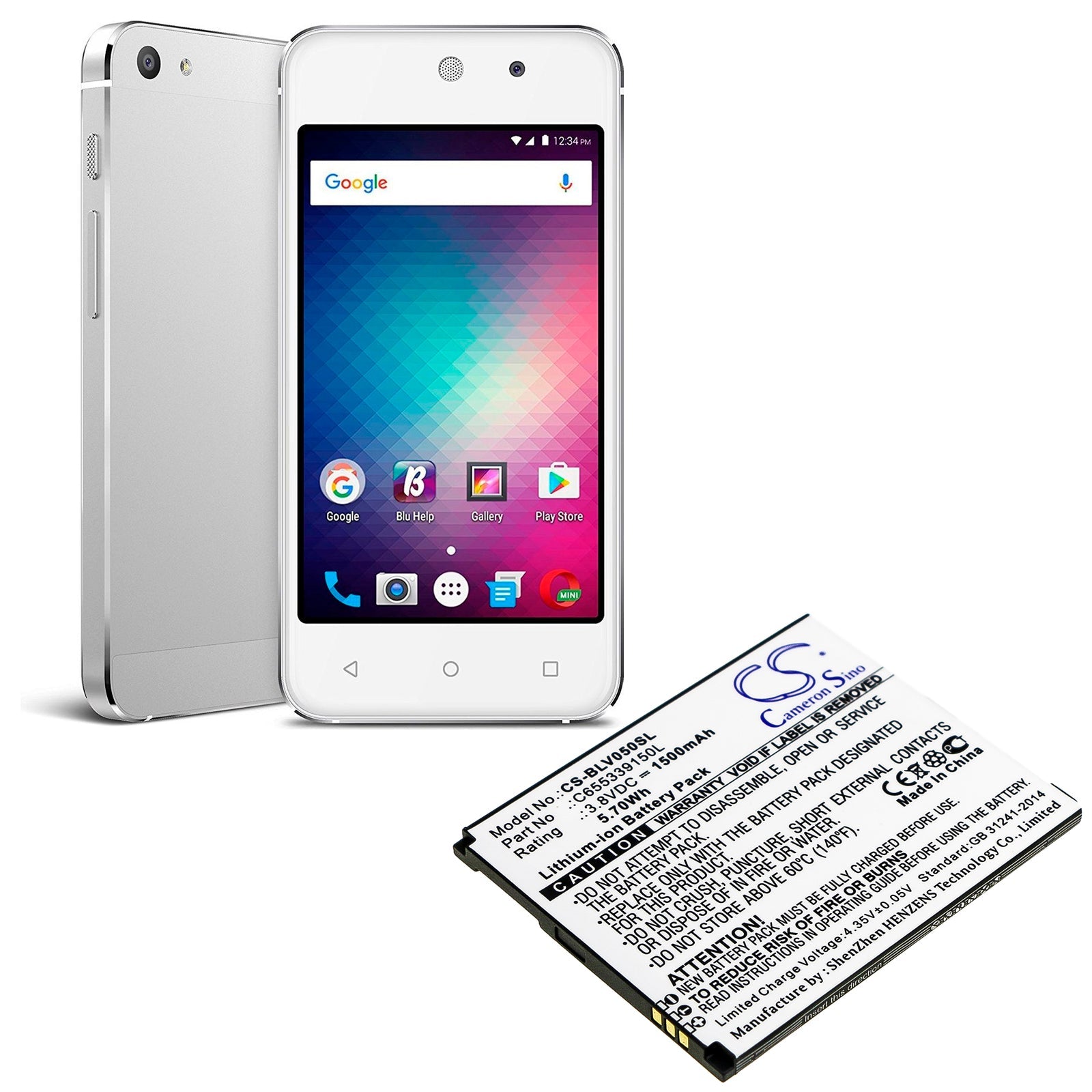 Li-ion Battery fits Blu, V050, Vivo 5 Mini 3.8V, 1500mAh Mobile & SmartPhone Cameron Sino Technology Limited