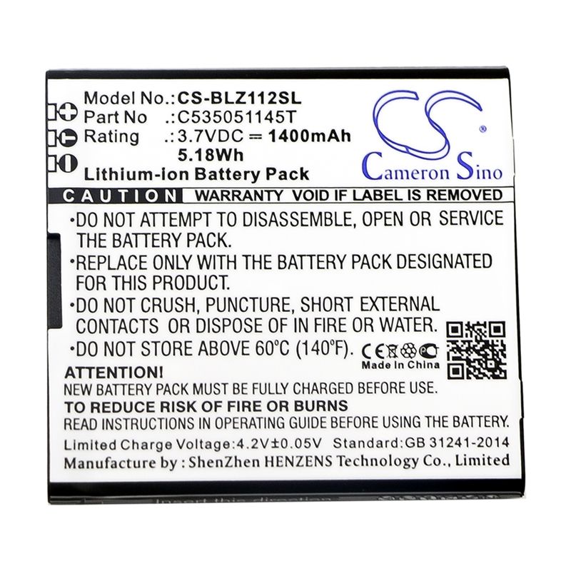 Li-ion Battery fits Blu, yezz, yz1120 3.7V, 1400mAh Mobile & SmartPhone Cameron Sino Technology Limited