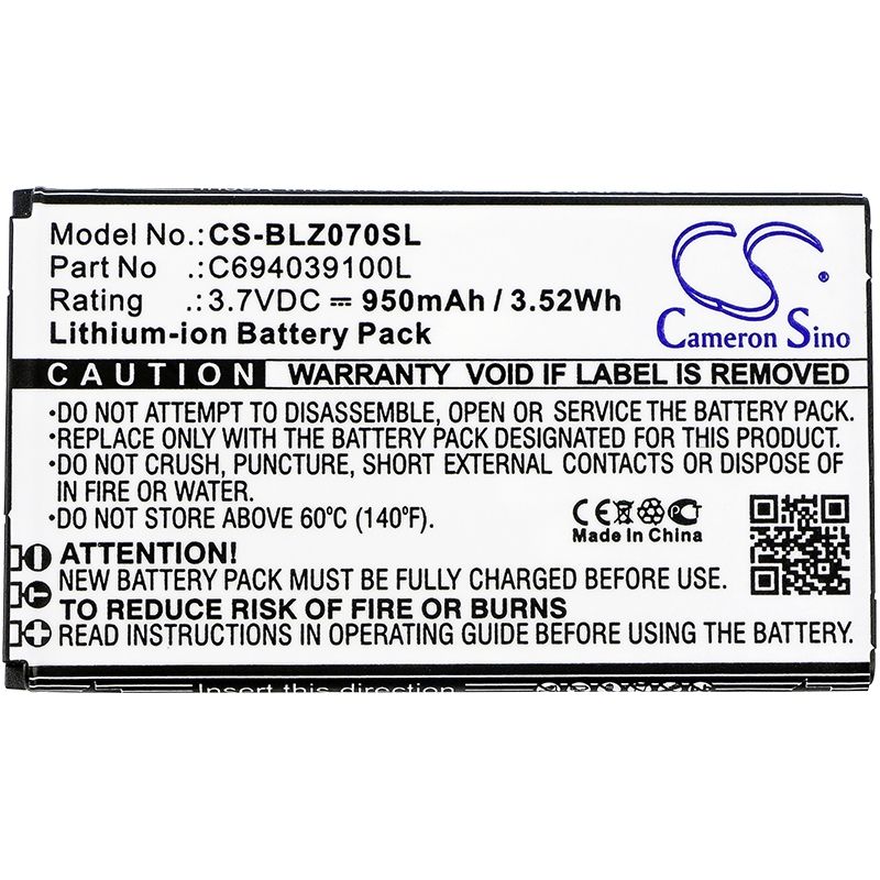 Li-ion Battery fits Blu, z070, z070u, zoey 2.4 3g 3.7V, 950mAh Communications Cameron Sino Technology Limited (Suspended)