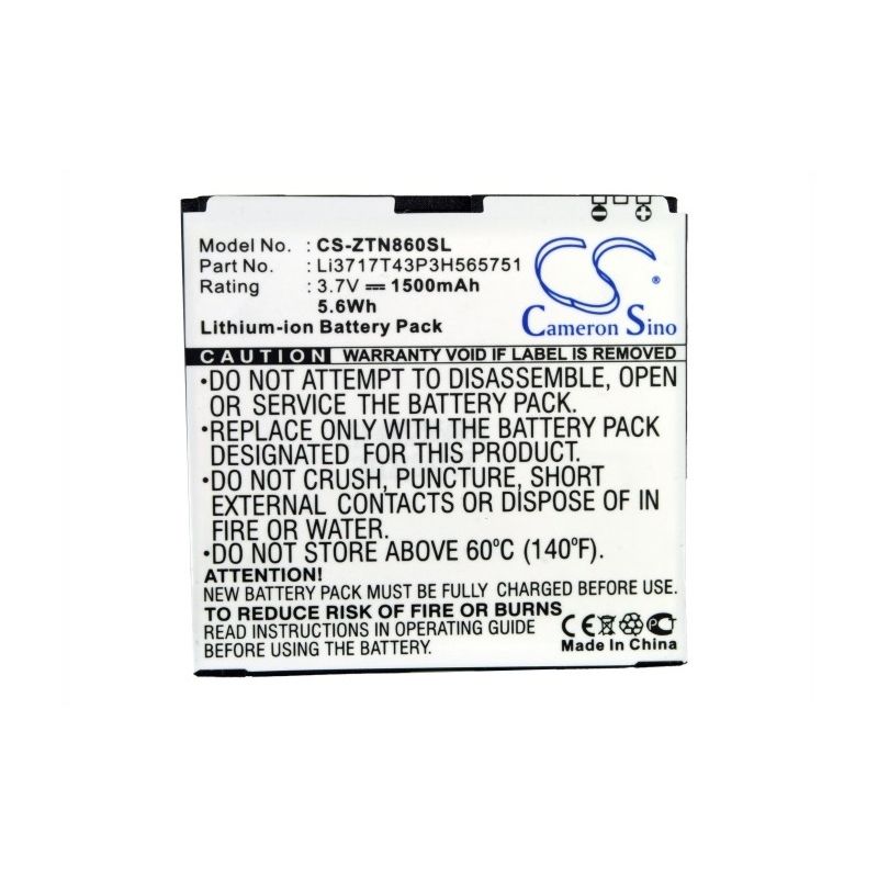 Li-ion Battery fits Boostmobile, 4g 5.0mp, n860, warp 3.7V, 1500mAh Communications Cameron Sino Technology Limited (Suspended)