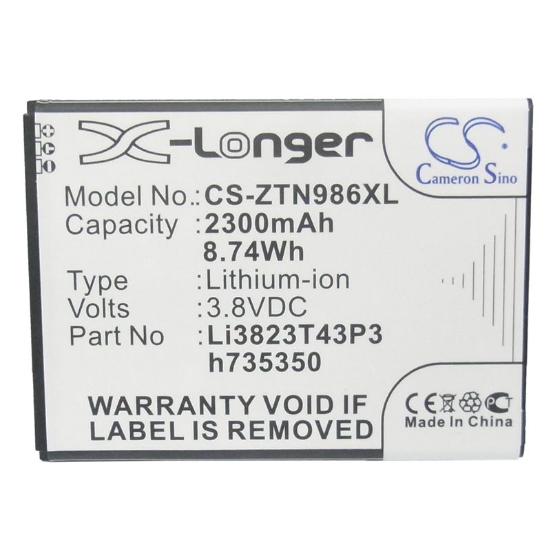 Li-ion Battery fits Boostmobile, N9515, Warp Sync, Zte 3.8V, 2300mAh Hotspot Cameron Sino Technology Limited