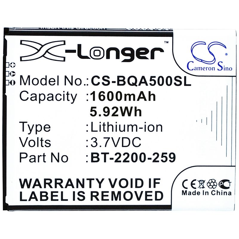 Li-ion Battery fits Bq, aquaris 5.0 3.7V, 1600mAh Mobile & SmartPhone Cameron Sino Technology Limited