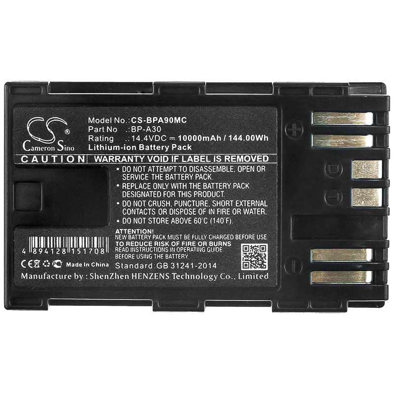 Li-ion Battery fits Canon, Ca-cp200l, Eos C200 14.4V, 10000mAh Camera Cameron Sino Technology Limited