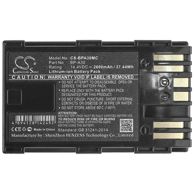 Li-ion Battery fits Canon, Ca-cp200l, Eos C200, Eos C200 Pl 14.4V, 2600mAh Camera Cameron Sino Technology Limited