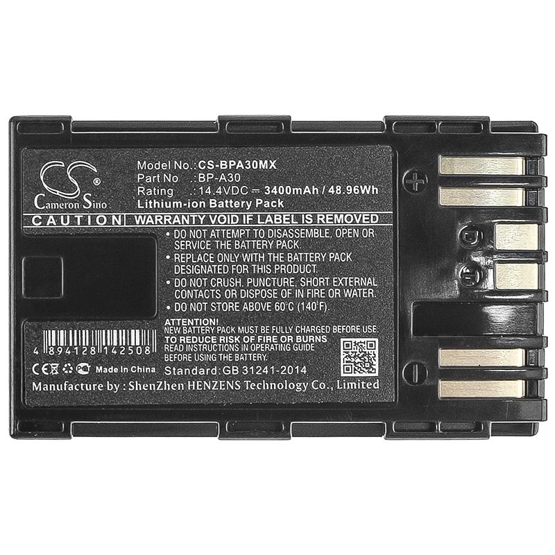 Li-ion Battery Fits Canon, Ca-cp200l, Eos C200, Eos C200 Pl 14.4v, 3400mah Camera Cameron Sino Technology Limited