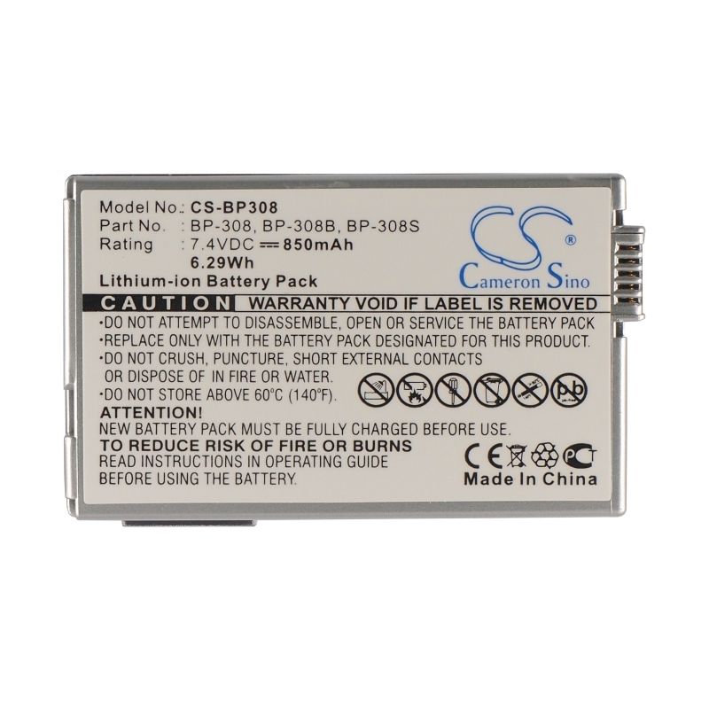 Li-ion Battery fits Canon, Dc51, Dmvx4i, Ixy Dvm5 7.4V, 850mAh Camera Cameron Sino Technology Limited