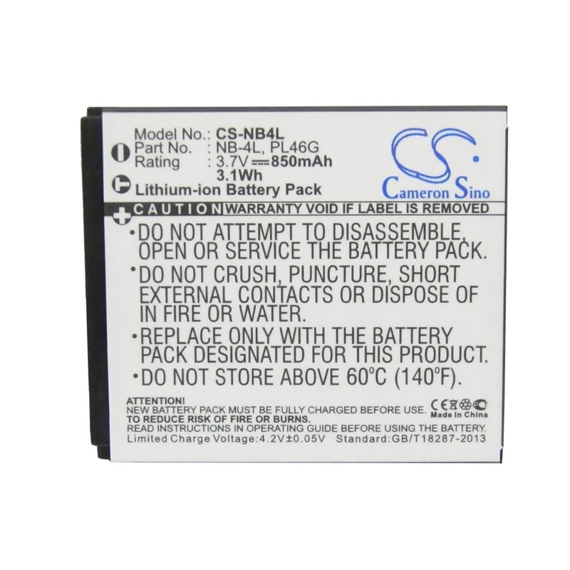 Li-ion Battery Fits Canon, Digital Ixus 100 Is, Digital Ixus 110 Is, Digital Ixus 120 Is 3.7v, 850mah Camera Cameron Sino Technology Limited