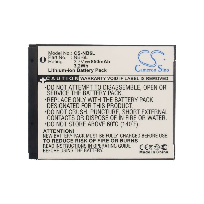 Li-ion Battery fits Canon, Digital Ixus 200 Is, Digital Ixus 210, Digital Ixus 95 Is 3.7V, 850mAh Camera Cameron Sino Technology Limited