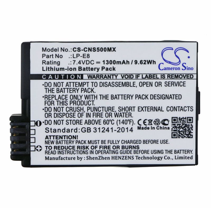 Li-ion Battery fits Canon, Ef-s, Eos 550d 7.4V, 1300mAh Camera Cameron Sino Technology Limited