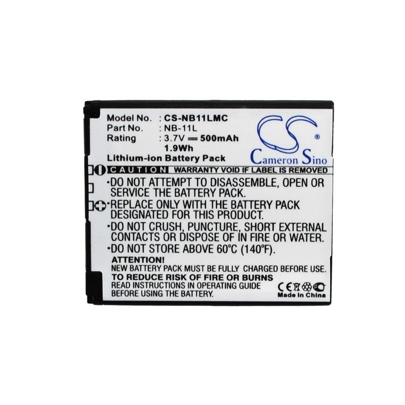 Li-ion Battery fits Canon, Elph 110 Hs, Elph 340 Hs, Ixus 133 3.7V, 500mAh Camera Cameron Sino Technology Limited