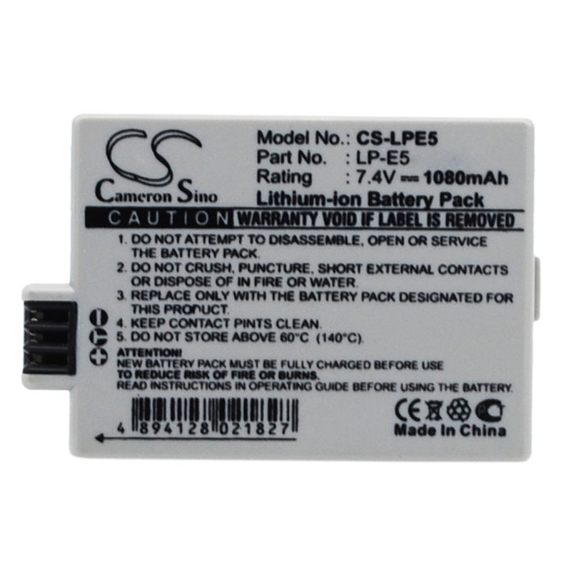 Li-ion Battery Fits Canon, Eos 1000d, Eos 450d, Eos 500d 7.4v, 1080mah Camera Cameron Sino Technology Limited