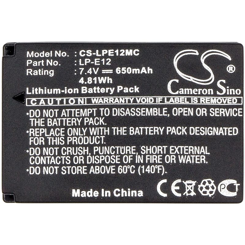 Li-ion Battery fits Canon, Eos 100d, Eos M, Eos M2 7.4V, 650mAh Camera Cameron Sino Technology Limited