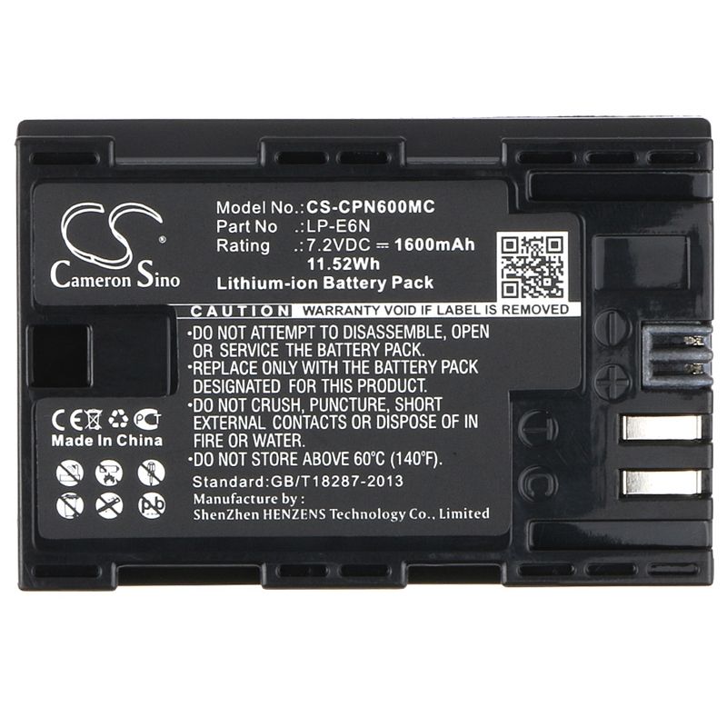 Li-ion Battery fits Canon, Eos 5d Mark Ii, Eos 5d Mark Iii, Eos 5d Mark Iv 7.2V, 1600mAh Camera Cameron Sino Technology Limited