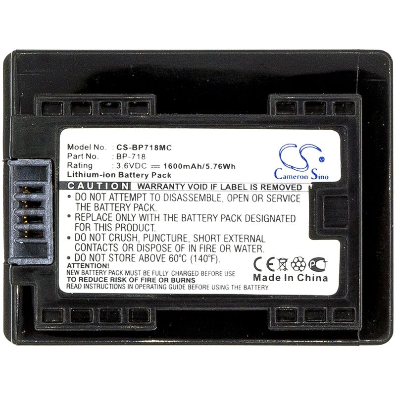 Li-ion Battery fits Canon, Ixia Hf M56, Ixia Hf R306, Legria Hf R36 3.6V, 1600mAh Camera Cameron Sino Technology Limited