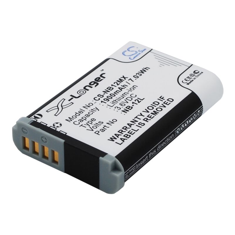 Li-ion Battery fits Canon, Legria Mini X, Powershot G1x Mark ?, Powershot N100 3.6V, 1900mAh Camera Cameron Sino Technology Limited