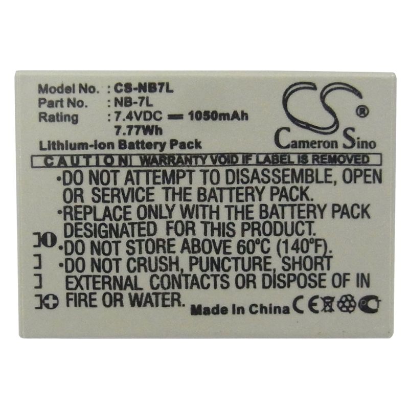 Li-ion Battery Fits Canon, Powershot G10, Powershot G10 Is, Powershot G11 7.4v, 1050mah Camera Cameron Sino Technology Limited