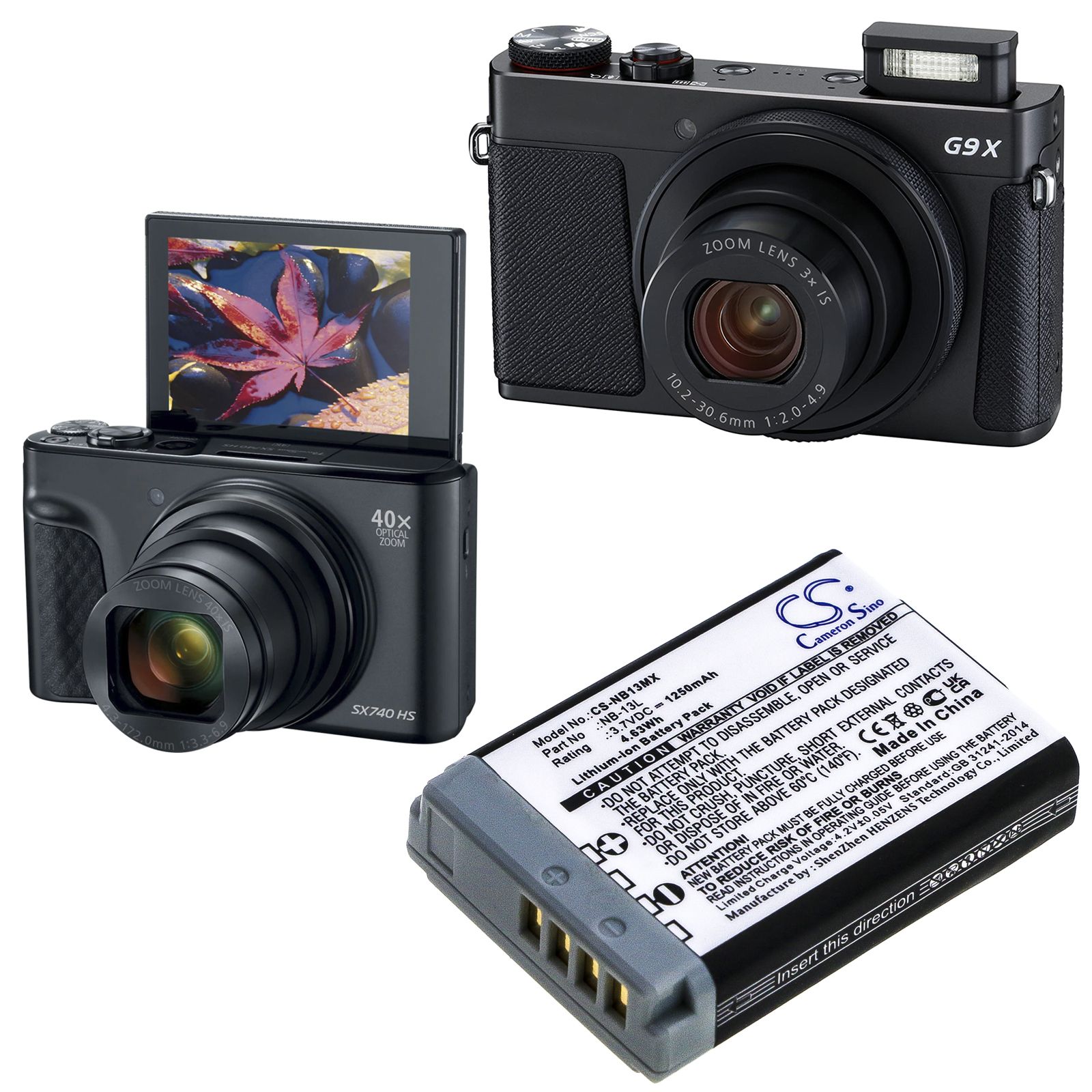 Li-ion Battery fits Canon, Powershot G5x, Powershot G5x M2, Powershot G7x 3.7V, 1250mAh Camera Cameron Sino Technology Limited