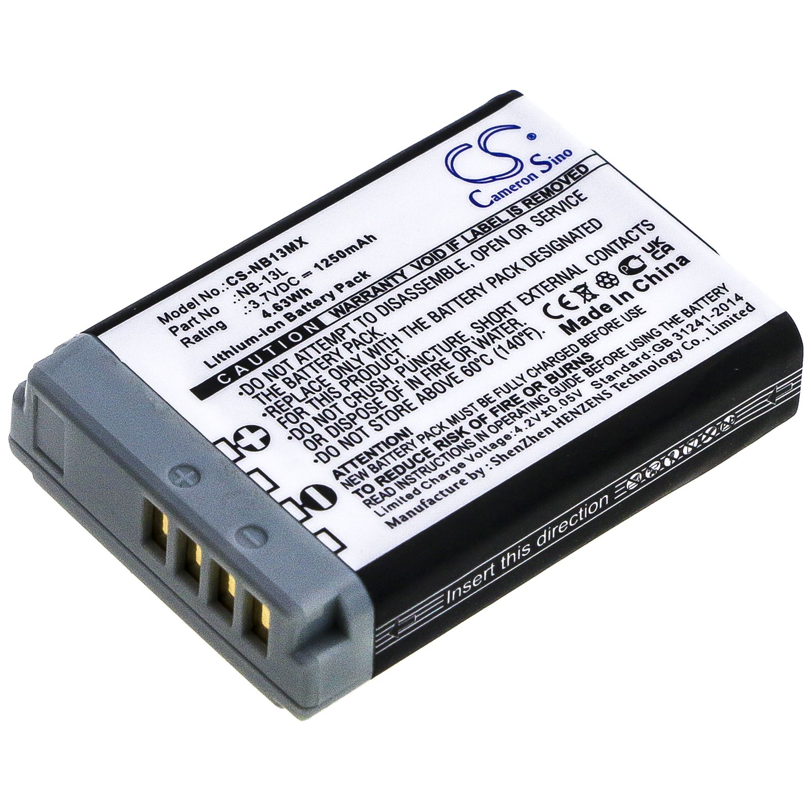 Li-ion Battery fits Canon, Powershot G5x, Powershot G5x M2, Powershot G7x 3.7V, 1250mAh Camera Cameron Sino Technology Limited
