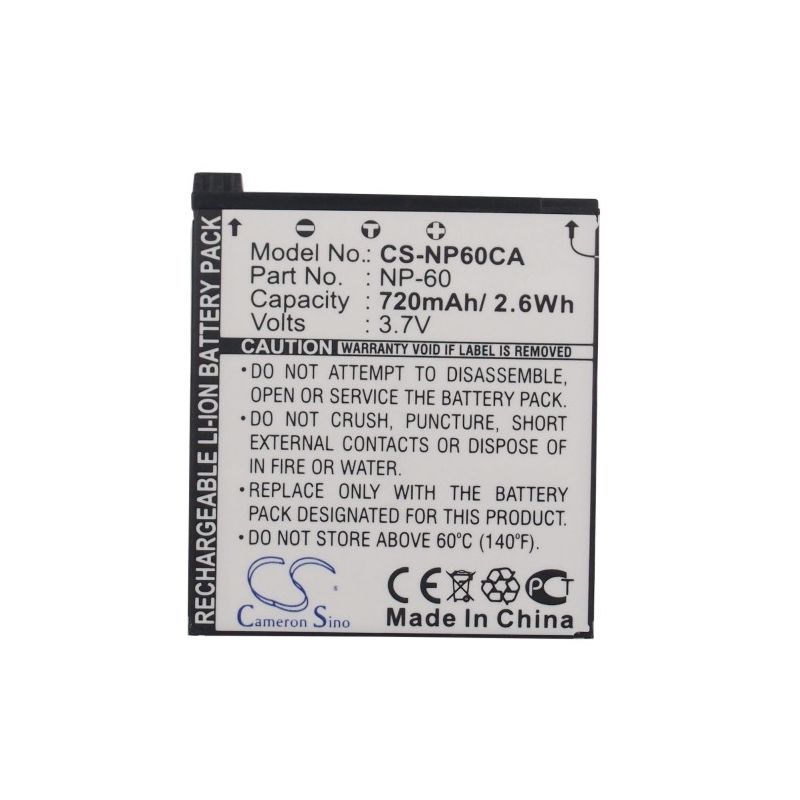 Li-ion Battery fits Casio, Exilim Ex-fs10, Exilim Ex-fs10be, Exilim Ex-fs10gy 3.7V, 720mAh Camera Cameron Sino Technology Limited