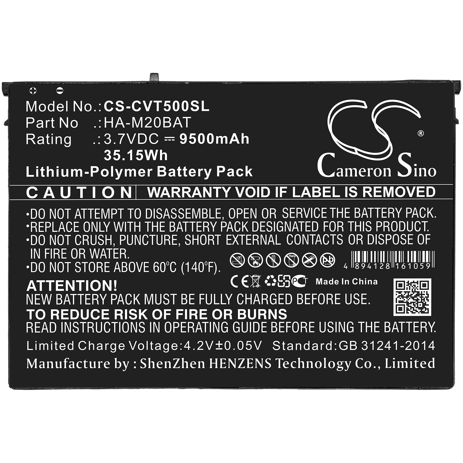Li-ion Battery fits Casio, Ha-m20bat 3.7V, 9500mAh Tablet Cameron Sino Technology Limited