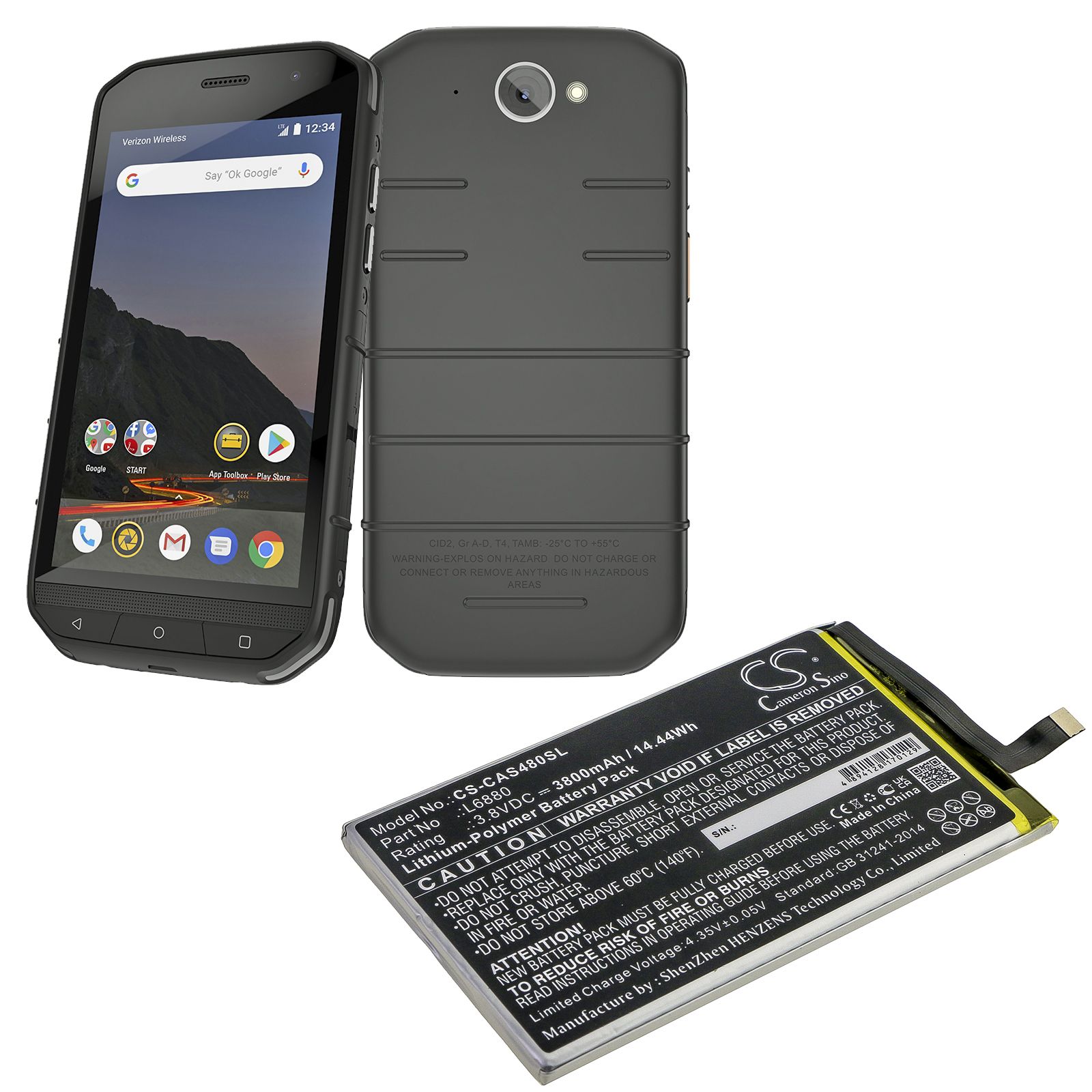 Li-ion Battery fits Caterpillar, Cat S48c 3.8V, 3800mAh Mobile & SmartPhone Cameron Sino Technology Limited