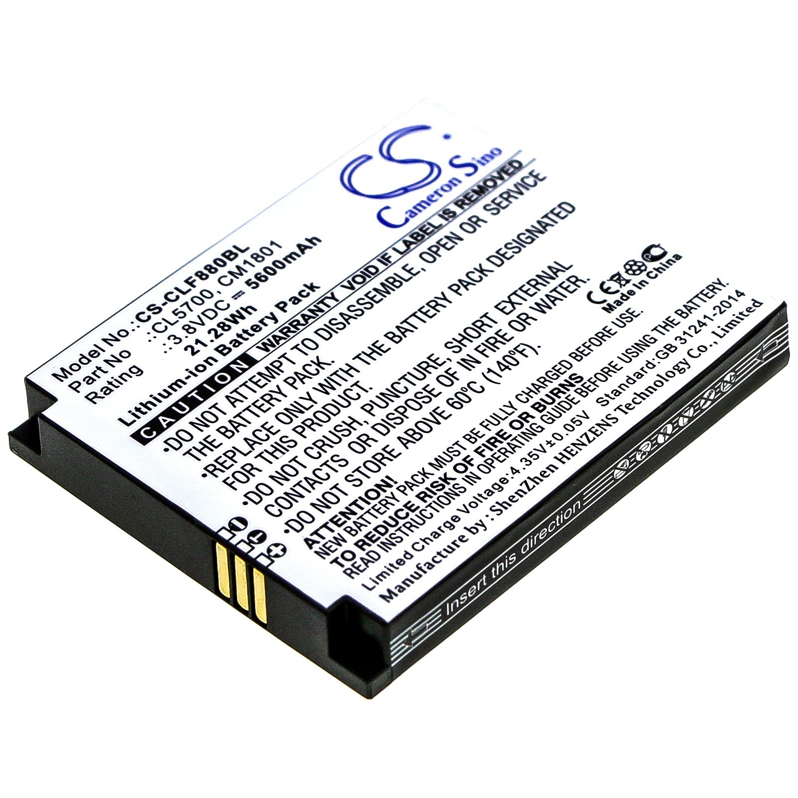 Li-ion Battery fits Cilico, F880, F880p 3.8V, 5600mAh Barcode Scanner Cameron Sino Technology Limited