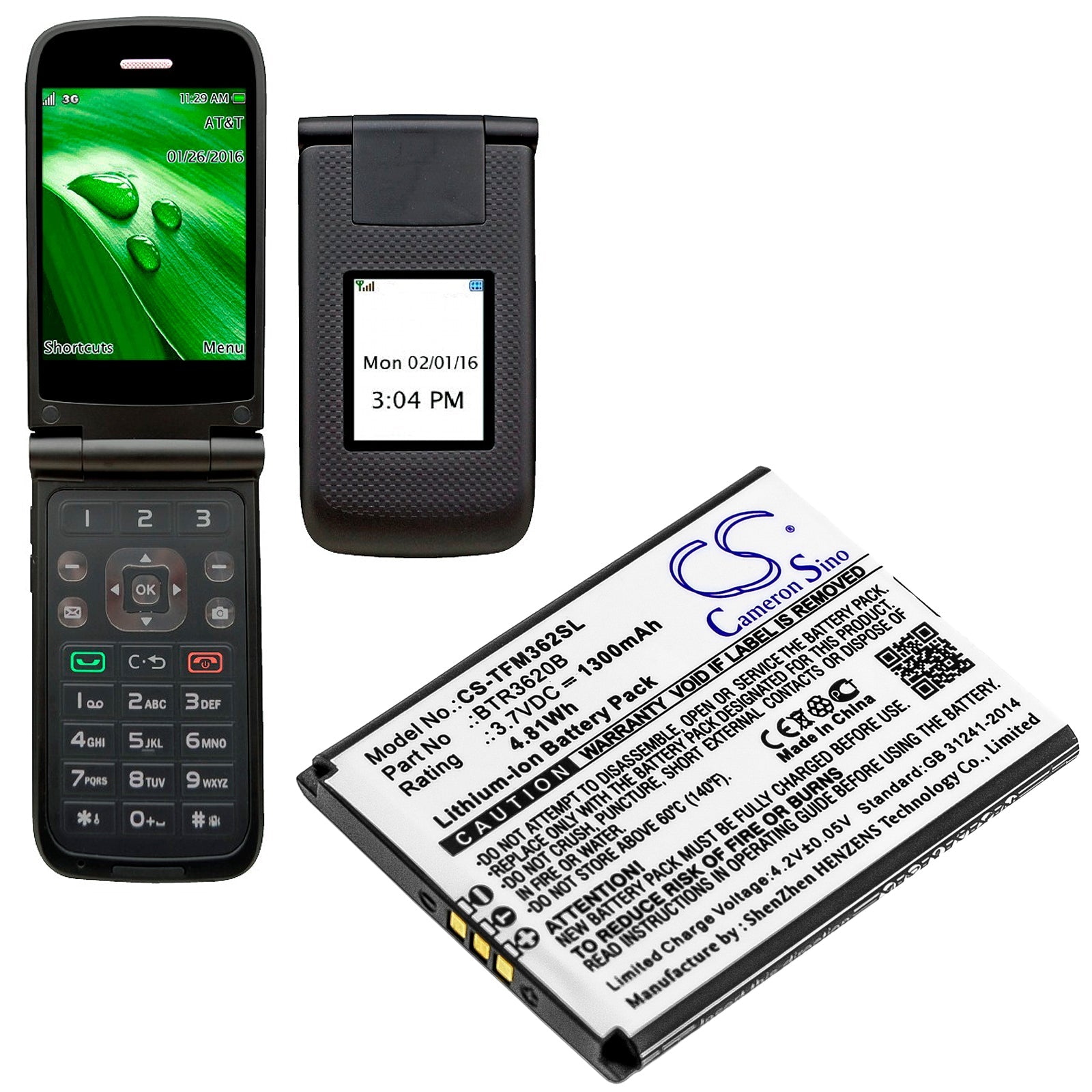 Li-ion Battery fits Cingular, 3g Flip M3620, Teleepoch, Flip M3620 3.7V, 1300mAh Communications Cameron Sino Technology Limited (Suspended)