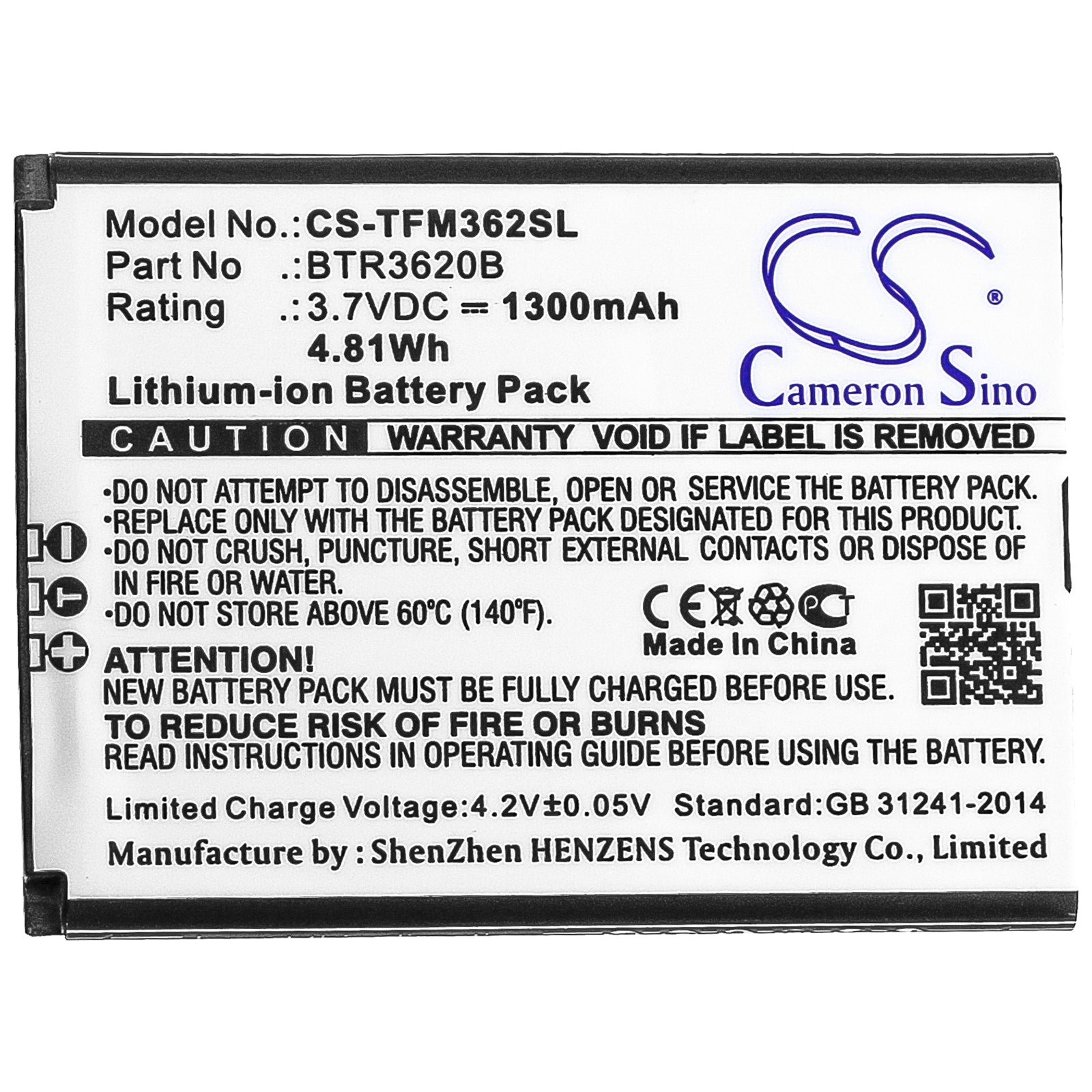 Li-ion Battery fits Cingular, 3g Flip M3620, Teleepoch, Flip M3620 3.7V, 1300mAh Communications Cameron Sino Technology Limited (Suspended)