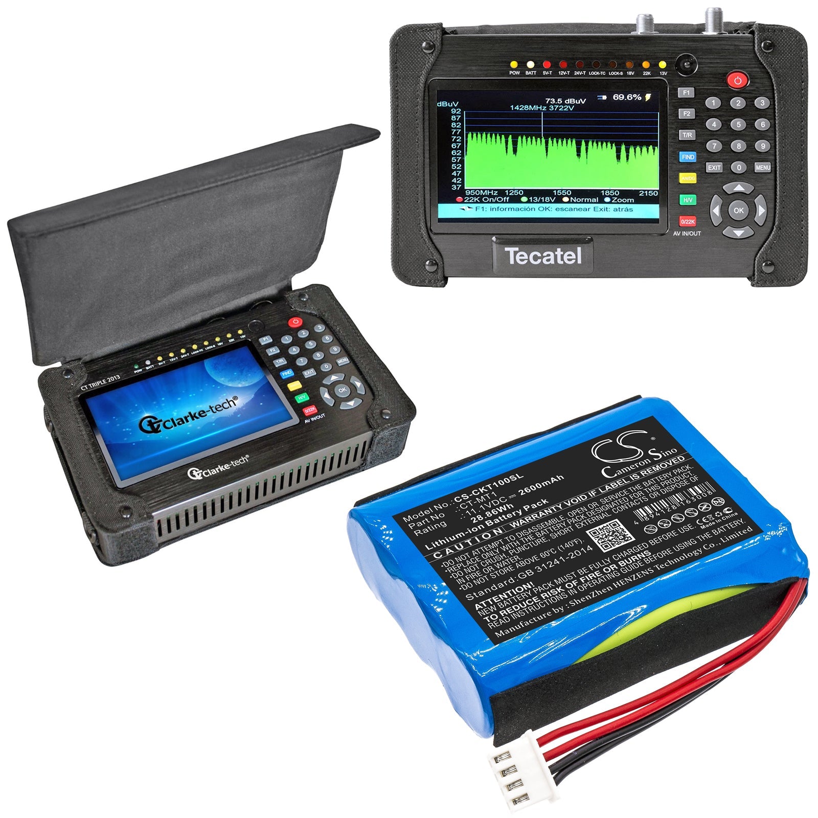 Li-ion Battery fits Clarke-tech, Ct Triple, Tecatel 11.1V, 2600mAh Equipment & Survey & Test Cameron Sino Technology Limited