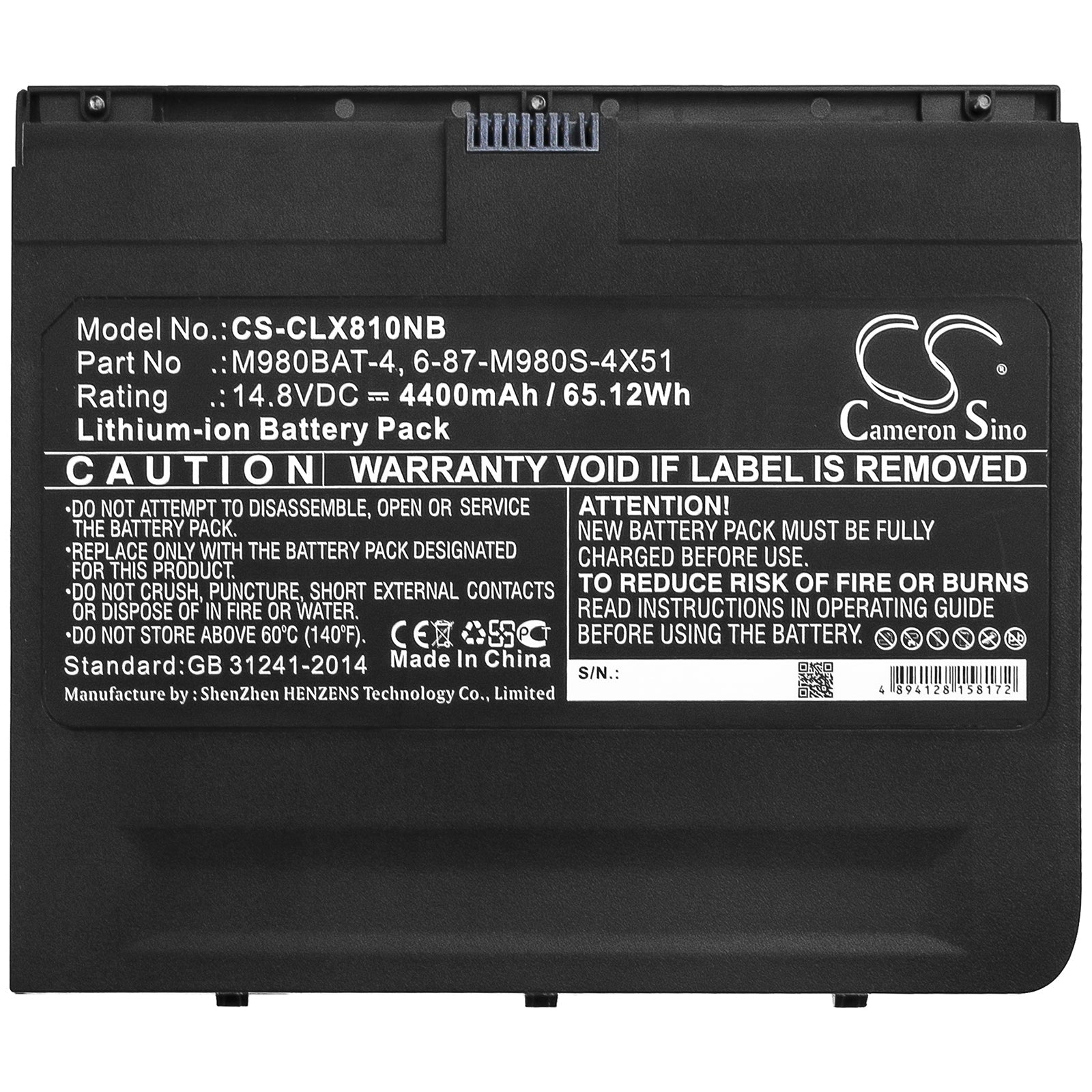 Li-ion Battery fits Clevo, 6-87-m980s-4x51, M980bat-4 14.8V, 4400mAh Computer Cameron Sino Technology Limited (Suspended)