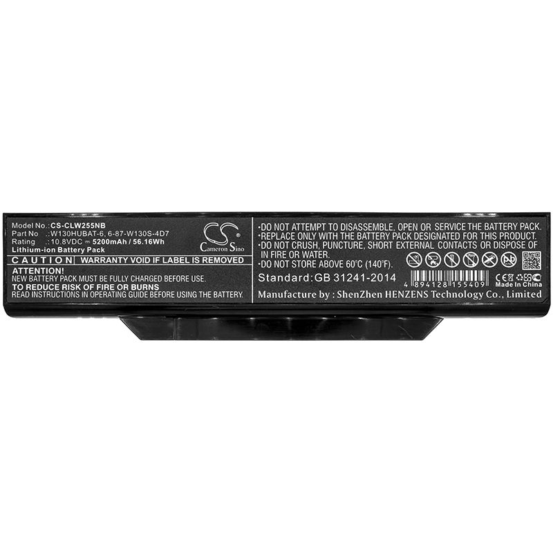 Li-ion Battery fits Clevo, W130ev, W130ew 10.8V, 5200mAh Notebook & Laptop Cameron Sino Technology Limited