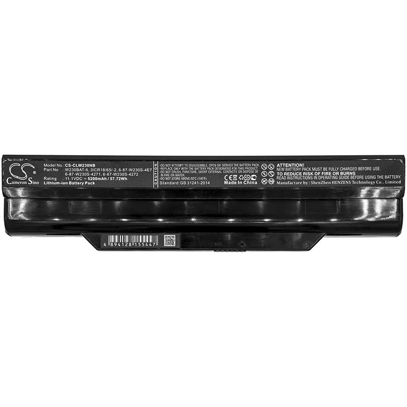 Li-ion Battery fits Clevo, W230, W230sd 11.1V, 5200mAh Notebook & Laptop Cameron Sino Technology Limited