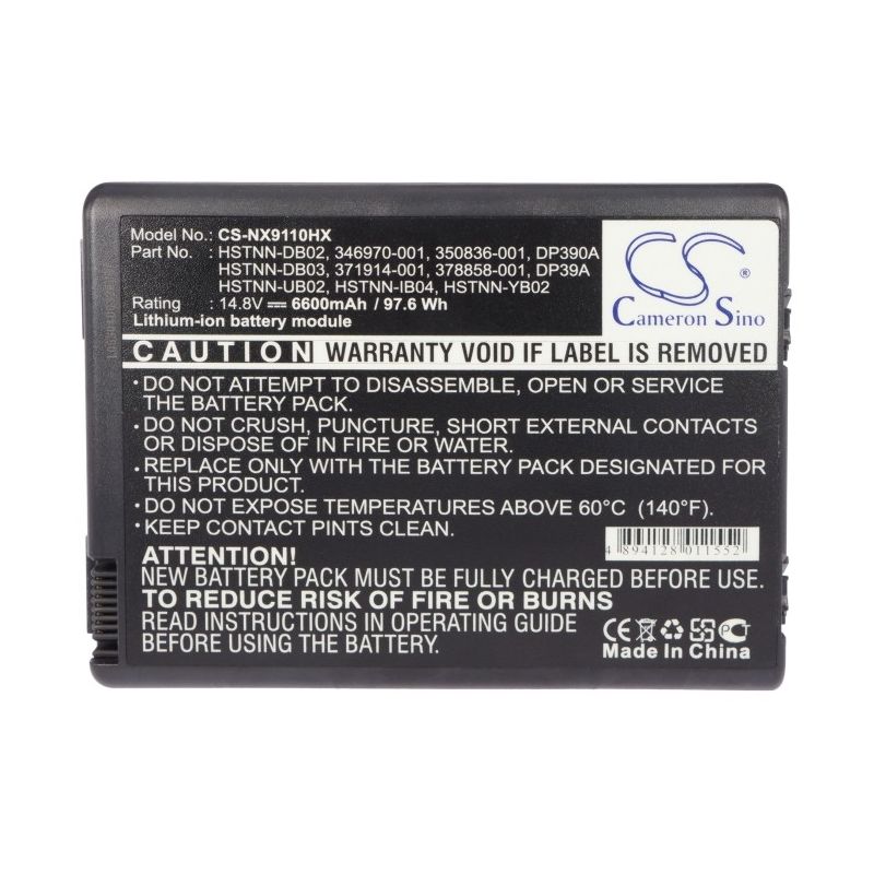 Li-ion Battery fits Compaq, business Notebook Nx9100, business Notebook Nx9100-pb705pa 14.8V, 6600mAh Notebook & Laptop Cameron Sino Technology Limited