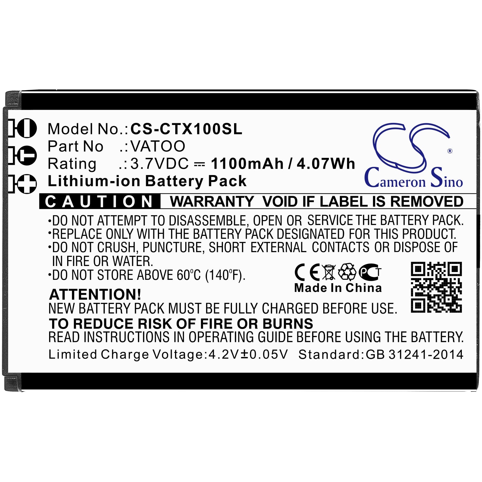 Li-ion Battery fits Contacta, Rf-rx1, Rf-trx 3.7V, 1100mAh Stage Monitor System Cameron Sino Technology Limited