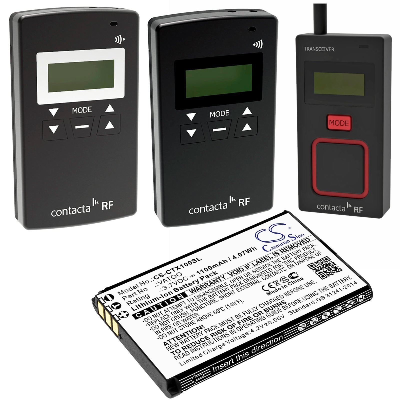 Li-ion Battery fits Contacta, Rf-rx1, Rf-trx 3.7V, 1100mAh Stage Monitor System Cameron Sino Technology Limited