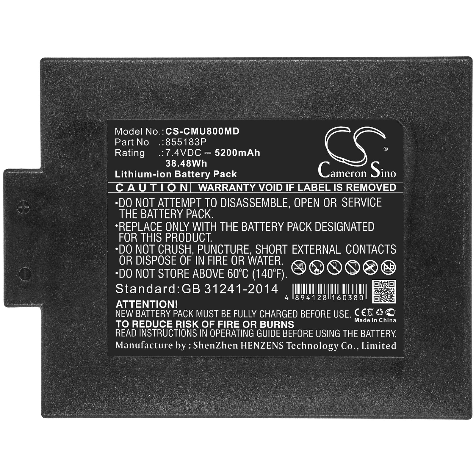Li-ion Battery fits Contec, 855183p 7.4V, 5200mAh Medical Cameron Sino Technology Limited