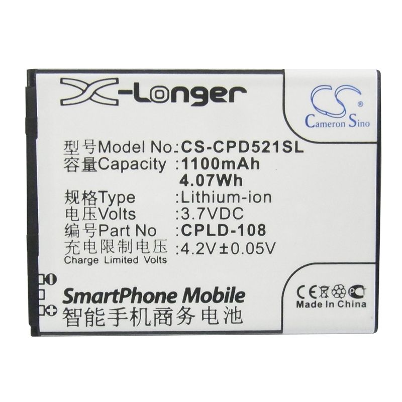 Li-ion Battery fits Coolpad, 5210a, 5210d 3.7V, 1100mAh Communications Cameron Sino Technology Limited (Suspended)