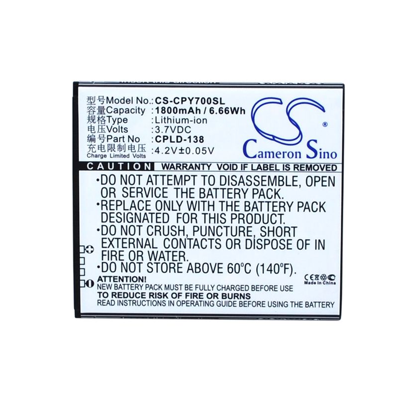 Li-ion Battery fits Coolpad, y60-c1, y70-c, y80-c 3.7V, 1800mAh Mobile & SmartPhone Cameron Sino Technology Limited