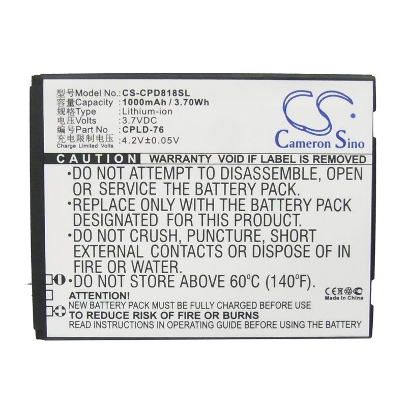 Li-ion Battery fits Coolpad,5216, 5860+,5862 3.7V, 1000mAh Communications Cameron Sino Technology Limited (Suspended)