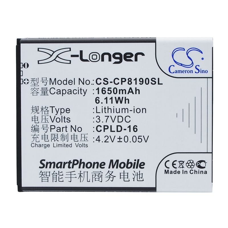 Li-ion Battery fits Coolpad,8190, 8190q 3.7V, 1650mAh Communications Cameron Sino Technology Limited (Suspended)