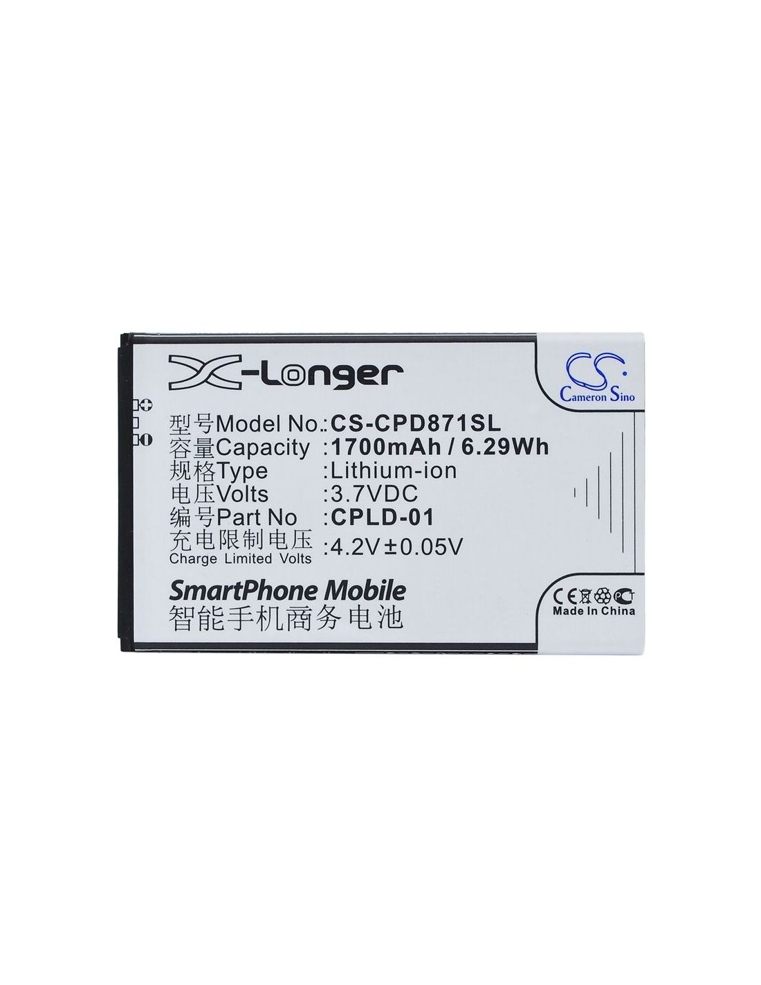 Li-ion Battery fits Coolpad,8710,9120 3.7V, 1700mAh Mobile & SmartPhone Cameron Sino Technology Limited