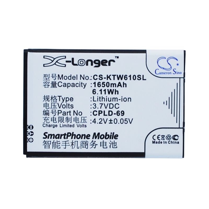 Li-ion Battery fits Coolpad,8809, k-touch, e610 3.7V, 1650mAh Communications Cameron Sino Technology Limited (Suspended)