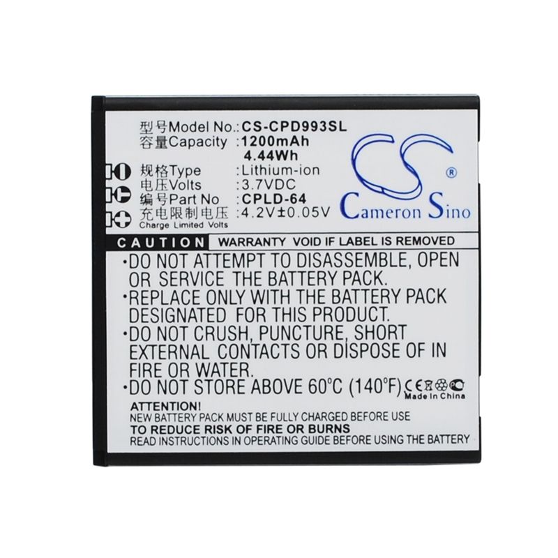 Li-ion Battery fits Coolpad,9930, w702 3.7V, 1200mAh Communications Cameron Sino Technology Limited (Suspended)