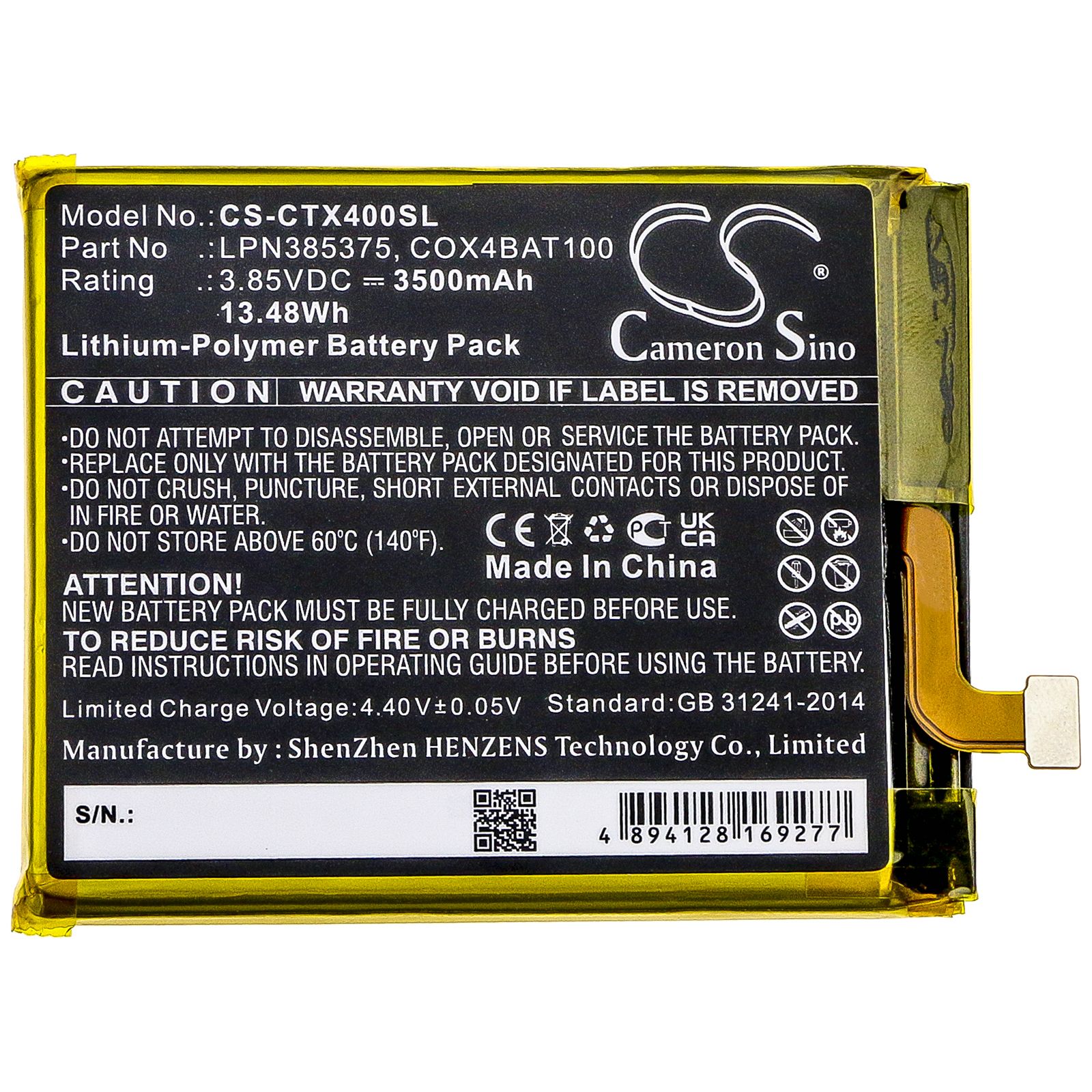 Li-ion Battery fits Crosscall, Core X4 3.85V, 3500mAh Mobile & SmartPhone Cameron Sino Technology Limited