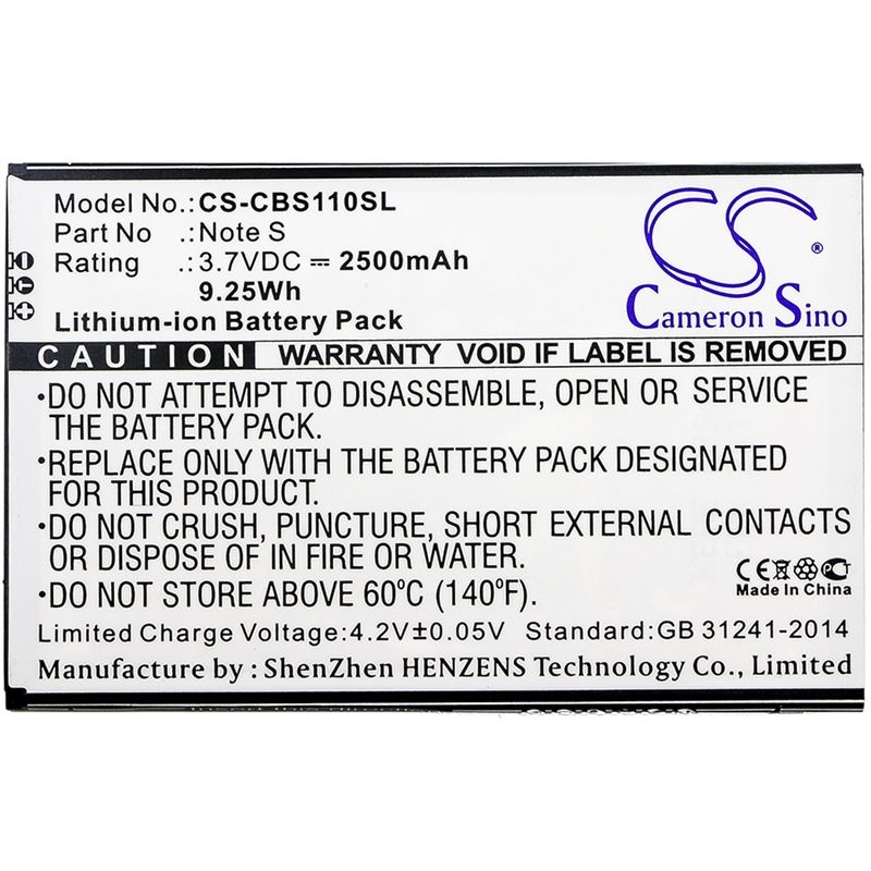 Li-ion Battery fits Cubot, note s 3.7V, 2500mAh Mobile & SmartPhone Cameron Sino Technology Limited