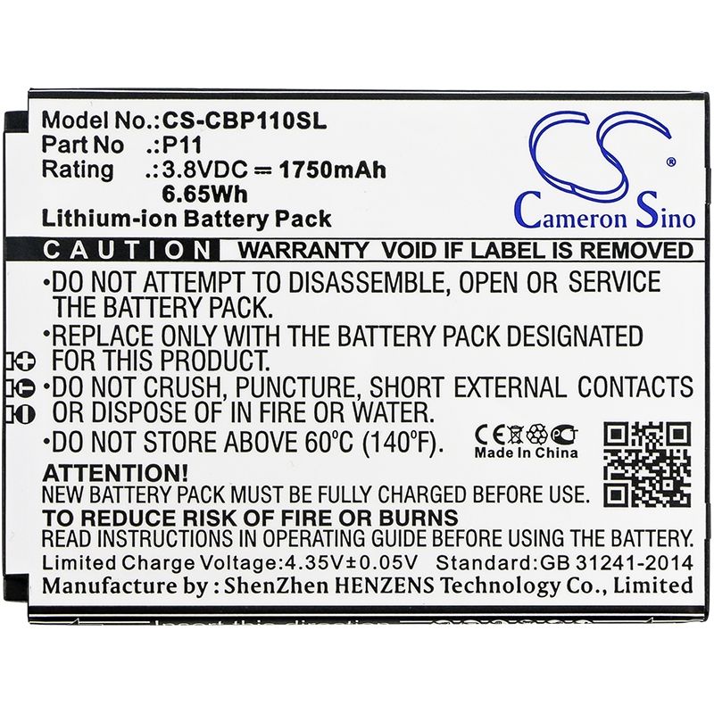 Li-ion Battery fits Cubot, p11 3.8V, 1750mAh Mobile & SmartPhone Cameron Sino Technology Limited