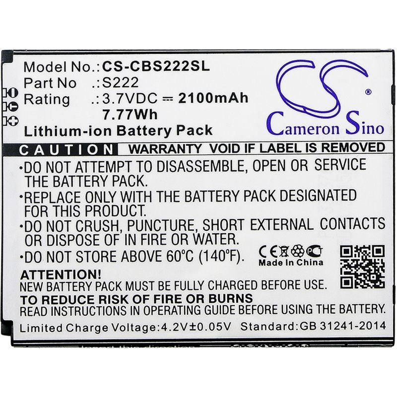 Li-ion Battery fits Cubot, s222 3.7V, 2100mAh Mobile & SmartPhone Cameron Sino Technology Limited