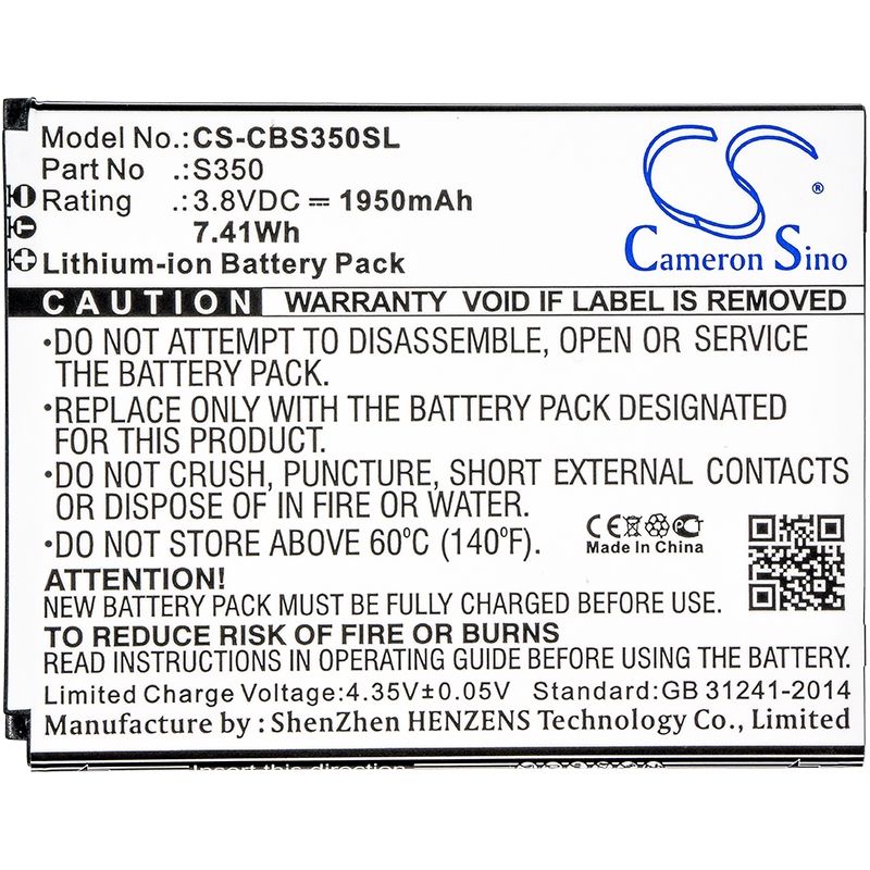 Li-ion Battery Fits Cubot, S350 3.8v, 1950mah Mobile & SmartPhone Cameron Sino Technology Limited