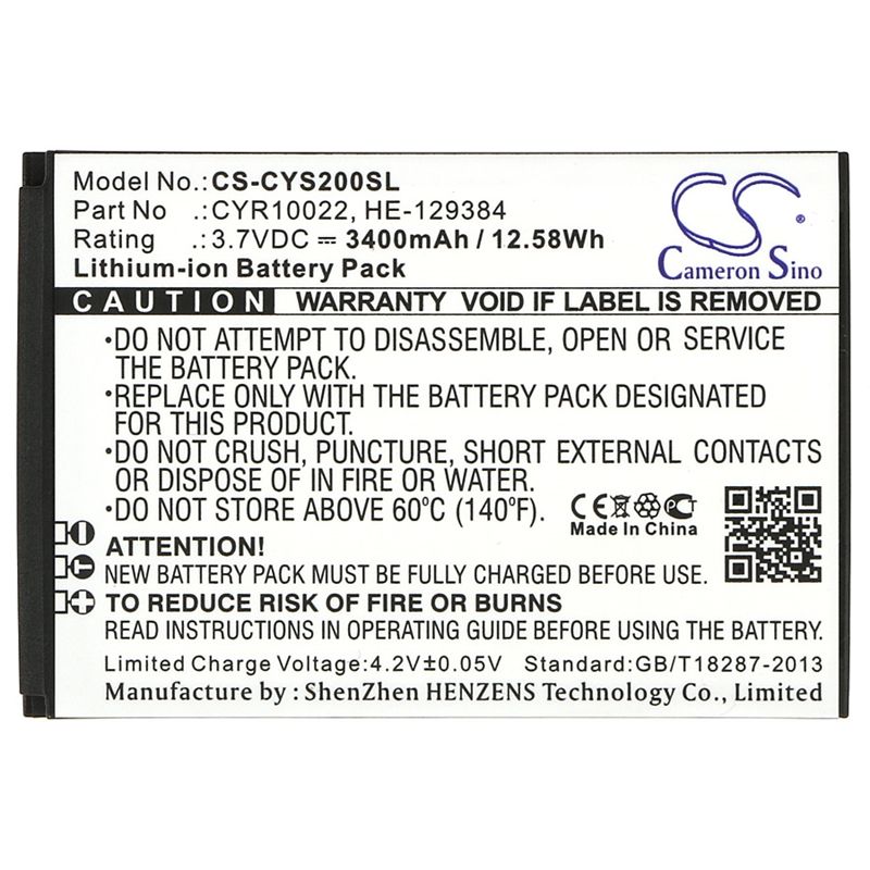 Li-ion Battery fits Cyrus, cs20 3.7V, 3400mAh Mobile & SmartPhone Cameron Sino Technology Limited