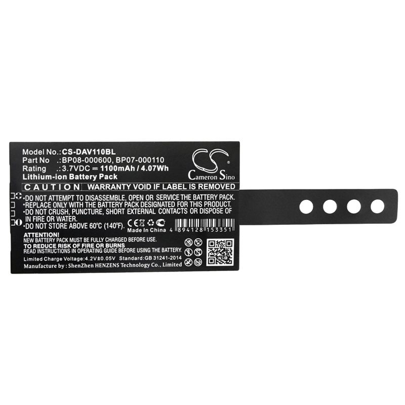 Li-ion Battery fits Datalogic, Memor Nfp 3.7V, 1100mAh Barcode Scanner Cameron Sino Technology Limited